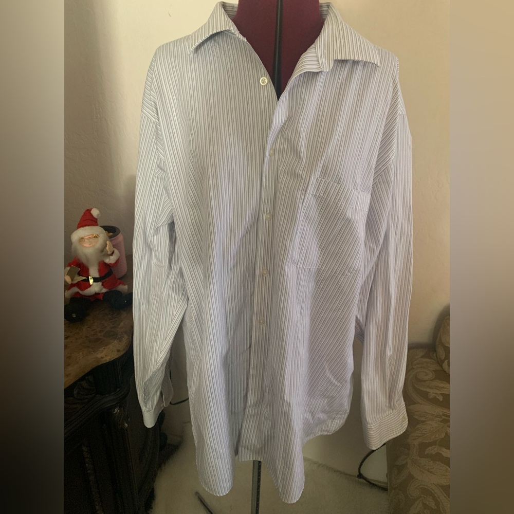 EUC Mens Joseph Abboud White button down w/ gray and black stripes. Size 18 Tall